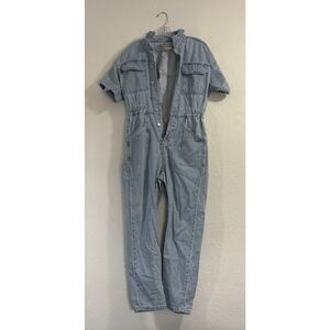 Free People Marci Denim Utility Jumpsuit Coverall  Short Sleeve S Light Wash